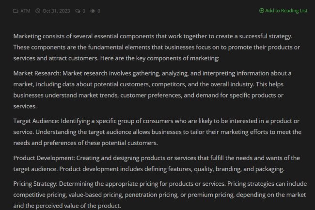 Components of Marketing