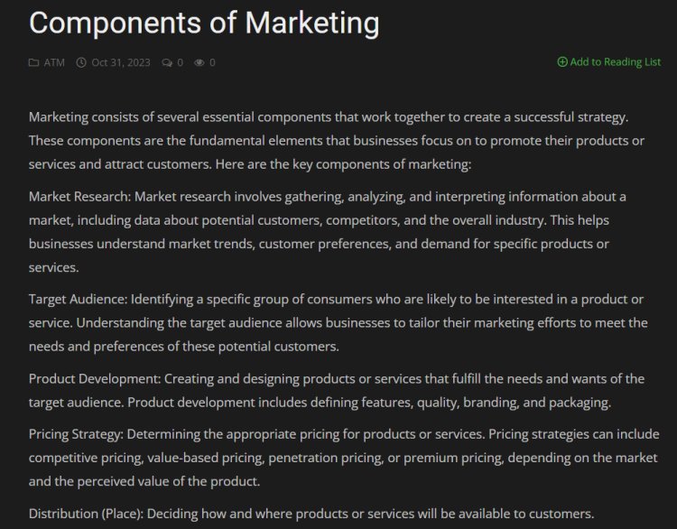 Components of Marketing